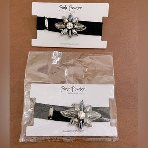 Pink Pewter set of 2! Hair care fancy ponytail holders black and silver tone NWT
